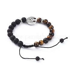 Natürliche Lava Rock & Tiger Eye Perlen verstellbare geflochtene Armbänder&nbsp;BJEW-JB04987-04