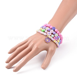 4pcs 4 bracciali elasticizzati fatti a mano in argilla polimerica heishi con perline da surfista con perline acriliche sorridenti&nbsp;BJEW-JB09097