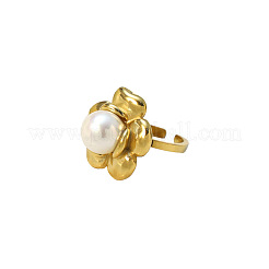 Anillos abiertos tipo brazalete de acero inoxidable 304 y perlas de imitación para mujer.&nbsp;FS-WG8B2EB-01