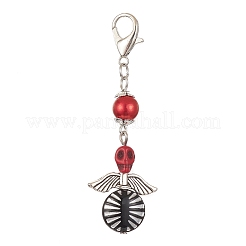 Decorazioni pendenti con teschio turchese sintetico tinto&nbsp;HJEW-JM01179