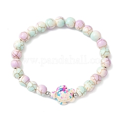 Braccialetti elastici con perline sintetiche rotonde e tartaruga color turchese per uomo e donna&nbsp;BJEW-JB12340-01