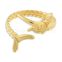 Anillo de puño abierto con envoltura de espina de pescado de acero inoxidable con revestimiento de iones (IP) 201 para mujeres&nbsp;RJEW-N038-101LG