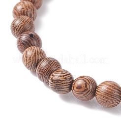 Bracciale elasticizzato in legno di wengé naturale con perline tonde ed ematite sintetica per uomo donna&nbsp;BJEW-JB07549-03