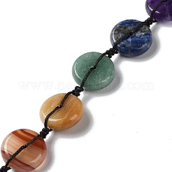 7 chakra décoration pendentif rond plat en pierres précieuses naturelles&nbsp;HJEW-H060-04