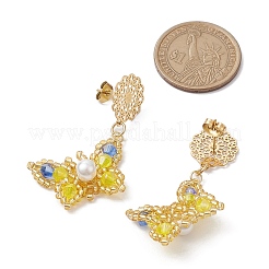 Boucles d'oreilles à tige en perles de verre et papillon&nbsp;EJEW-MZ00271-02