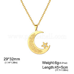 Collana con ciondolo a forma di luna e stella in acciaio inossidabile 304 con strass di cristallo per donna&nbsp;WGB7A8F-02
