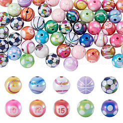 50 ensemble de 5 perles acryliques plaquées UV de style sport&nbsp;OACR-TA0004-14