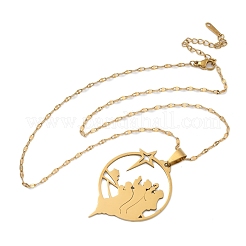 Colliers pendentifs en acier inoxydable 201 avec étoile creuse et prière pour le Ramadan et l'Aïd Moubarak&nbsp;NJEW-D318-04G