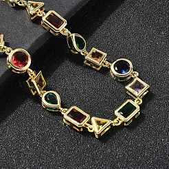 Messing pflastern bunte Zirkonia geometrische Link Kette Halsketten&nbsp;NJEW-P337-01G
