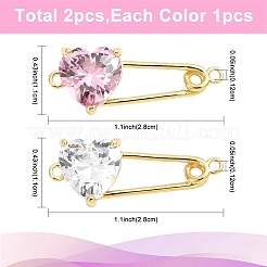 2 pièce de 2 couleurs en laiton pavé de zircones cubiques en forme de cœur&nbsp;KK-YW0004-19