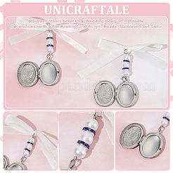 2 pz 316 acciaio inossidabile medaglione ovale bouquet da sposa pendenti decorazioni&nbsp;HJEW-UN00042