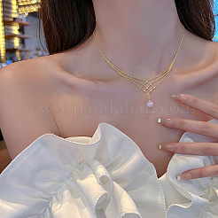 Colliers à chaîne tissée en laiton avec pendentif en perle ronde blanche en plastique pour femmes&nbsp;FS-WGB6B91-01