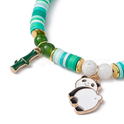 Polymer-Ton-Scheibe und natürliches Stretch-Armband aus Malaysia-Jade und Taiwan-Jade&nbsp;BJEW-JB09652-02