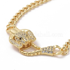 Kubisches Zirkonia-Leoparden-Gliederarmband aus Messing mit Panzerketten für Damen&nbsp;BJEW-G664-01G-02