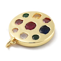 Pendenti piatti rotondi con placcatura in ottone con micro pavé di zirconi cubici&nbsp;KK-Z071-76G