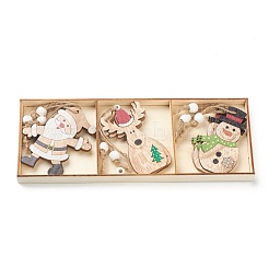 Décorations de pendentif en bois naturel sur le thème de noël&nbsp;HJEW-P010-06