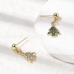 Pendientes colgantes navideños de latón con micropavé de circonitas cúbicas&nbsp;EJEW-L306-01G-01