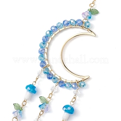 Decorazioni con pendente a forma di luna in ottone avvolto in filo di perle di vetro&nbsp;HJEW-TA00239