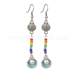 4 paio di conchiglie in lega di 4 colori con orecchini pendenti con perle finte&nbsp;EJEW-JE05379