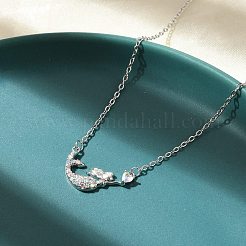 Colliers avec pendentif en forme de cœur et de sirène en laiton micro pavé de zircons cubiques pour femmes&nbsp;NJEW-S441-07A-P