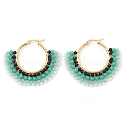 Orecchini a cerchio con ventaglio in acciaio inossidabile 304 e perline bohémien per donna&nbsp;EJEW-R001-01G-03