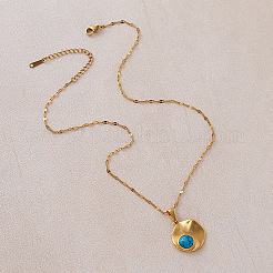 Colliers pendentifs à disque texturé en acier inoxydable 304 et turquoise synthétique&nbsp;JC9668
