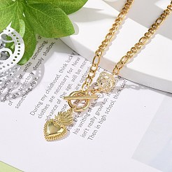 Collier pendentif cœur et rose en laiton&nbsp;NJEW-JN04088