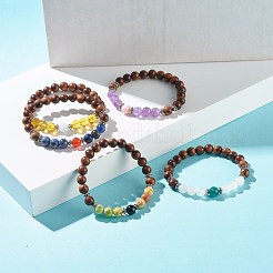 Bracciale elasticizzato in pietra naturale mista e perline rotonde in legno&nbsp;BJEW-JB07135