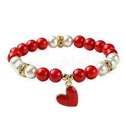 Bracelets extensibles en perles de jade mashan teintées naturelles pour la Saint-Valentin pour femmes&nbsp;BJEW-TA00575