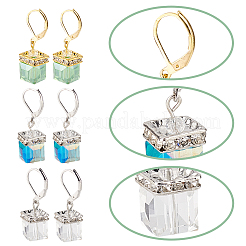 3 paire de boucles d'oreilles pendantes à levier en forme de cube en verre brillant de 3 couleurs&nbsp;EJEW-AN0002-81