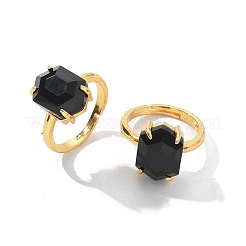 Sechseckige Fingerringe aus natürlichem Obsidian&nbsp;RJEW-B113-02G-08