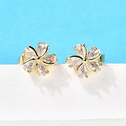 Boucles d'oreilles créoles en laiton à fleurs&nbsp;EJEW-S256-01B-G