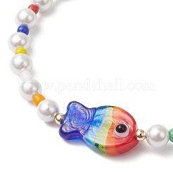 Braccialetti elastici con perle di conchiglia rotonde e perline di semi di vetro&nbsp;X1-BJEW-TA00637