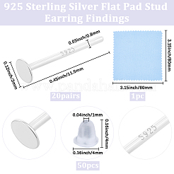 20 Paar 925 Ohrstecker aus Sterlingsilber mit flachen Pads&nbsp;STER-BBC0009-01