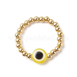 7 pz 7 colori resina malocchio e 304 acciaio inossidabile perline elastiche anelli per le dita&nbsp;RJEW-JR00533