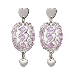 Boucles d'oreilles pendantes en acier inoxydable 304 avec perles de verre bicônes à facettes&nbsp;EJEW-WZ00437-04