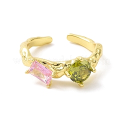 Anello a polsino aperto con zirconi colorati rotondi e rettangolari&nbsp;RJEW-F135-02G