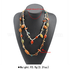 Colliers à double rangée de perles en porcelaine artisanales et de cordon en jute pour femmes&nbsp;WGBAB4D-01