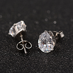 Tropfenförmige Halsketten und Ohrstecker aus 304 Edelstahl mit Zirkonia-Anhänger&nbsp;SJEW-D069-01