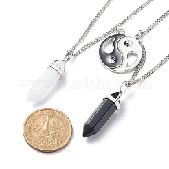 2 stücke 2 stil natürliche weiße jade & schwarze obsidian kugel anhänger halsketten set&nbsp;NJEW-JN03994-03