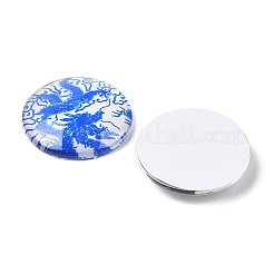 Blau und weiß floral bedruckte Glas Cabochons&nbsp;GGLA-A002-30mm-XX
