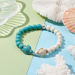 Braccialetti elasticizzati rotondi bicolore con perline turchesi sintetiche da 8 mm&nbsp;BJEW-JB10659