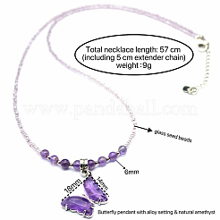 Colliers pour femmes avec pendentif papillon en alliage d'améthyste naturelle et perles de verre&nbsp;TG9550-5