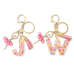 Porte-clés pendentif en résine pailletée transparente avec lettres A à Z&nbsp;KEYC-FZ00024-02