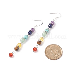 Pendientes colgantes largos con cuentas de piedras preciosas mixtas naturales y sintéticas con tema de chakra&nbsp;EJEW-TA00111