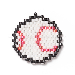 Handgemachte Miyuki-Saatperlen mit Webmuster, Anhänger zum Thema Sport, Baseball-Muster, 24x23x1.8 mm, Bohrung: 0.7 mm