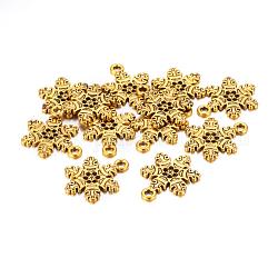 Tibetan Style Alloy Pendants, Lead Free, Nickel Free and Cadmium Free, Antique Golden, Snowflake, Christmas, 22x16x2mm, Hole: 1.5mm, about 670pcs/1000g