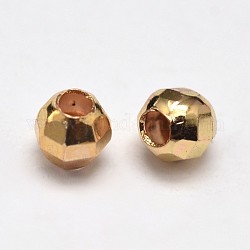 Perline distanziate sfaccettate rotonde in ottone per placcatura in rack e sottovuoto, oro chiaro, 3mm, Foro: 1 mm