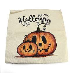 Taie d'oreiller halloween en toile de jute, housse de coussin carrée, pour la décoration de canapé-lit, motif de citrouille, 45x45x0.5 cm