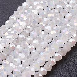 FilI di perline in vetro placcato, giada imitato, sfaccettato, tondo, bianco, 3mm, Foro: 1 mm, circa 100pcs/filo, 11.5 pollice